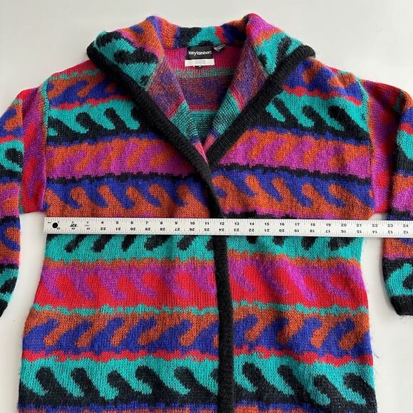 Tony Lambert VTG Wool Blend Art Wild Bright Open Front Cardigan Sweater Jacket M - Picture 7 of 10